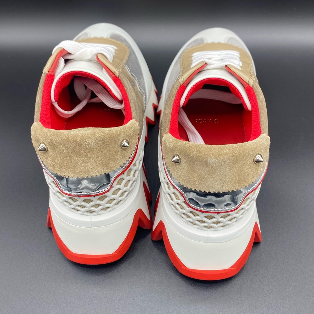 LOUBISHARK DONNA FLAT WHITE/BEIGE. Red Sole Runner Sneakers. - Picture 6 of 9